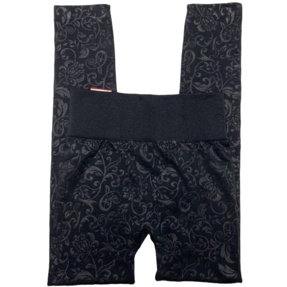INC‎ Seamless Leggings Women's XS Black Paisley Print Textured Stretchy Comfort